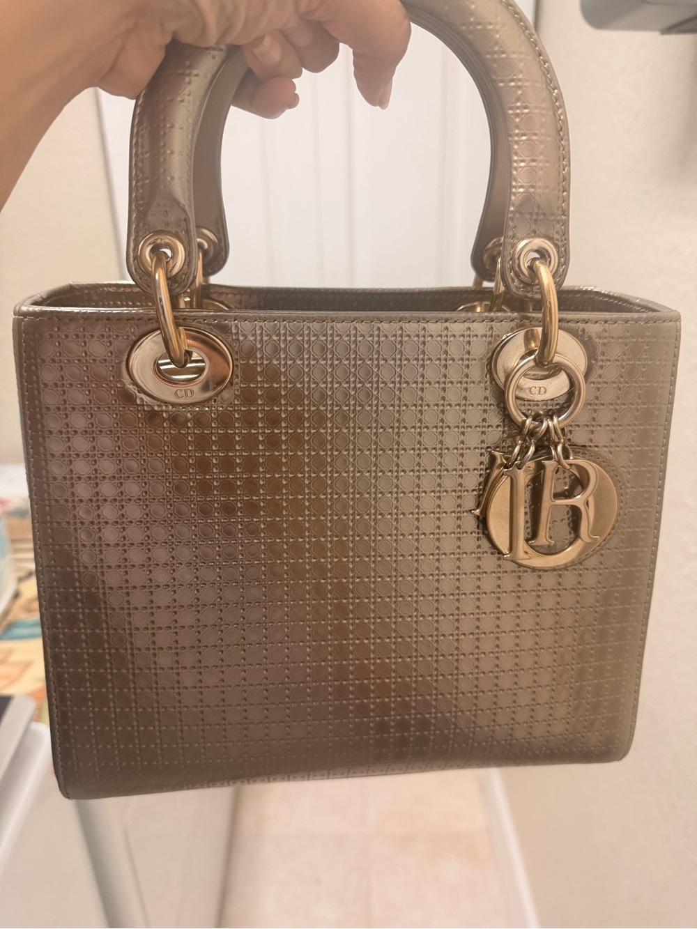 Bronze lady Dior Leather Top-Handle Women’s Bag
